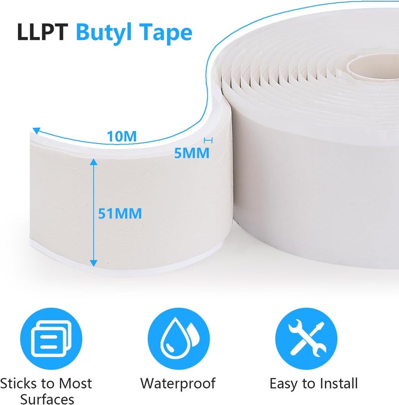 LLPT Butyl Tape White 2 Inch x 33 Feet 5mm Thickness Water Tight Seal for Leak Proof EPDM RV Repair Window Glass Boat Sealing Roof Pipe Patching(WST5110) - Image 2